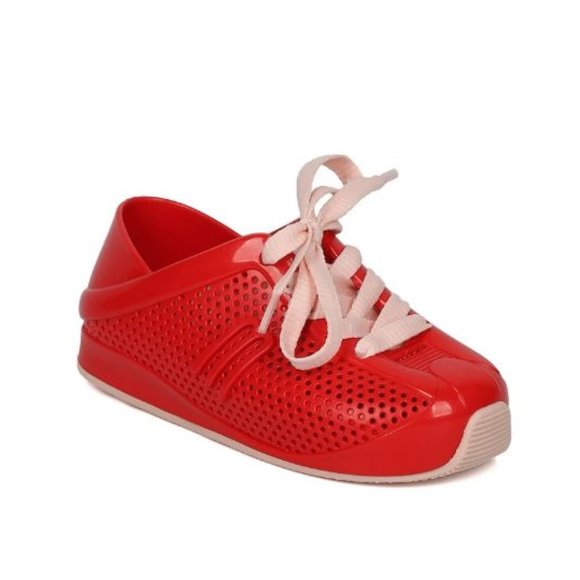 Girl Mini Melissa Mini Love System PVC Perforated Lace Up Sneaker - Red Pink - Picture 1 of 5